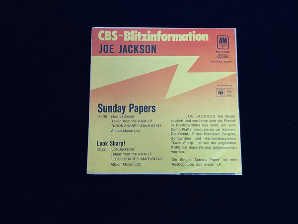 Joe Jackson - Sunday Papers (7" Single, Promo, DE, 1979)
