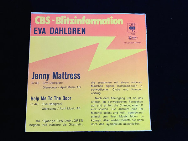 Eva Dahlgren - Jenny Mattress (7'' Single, Promo, DE, 1978)