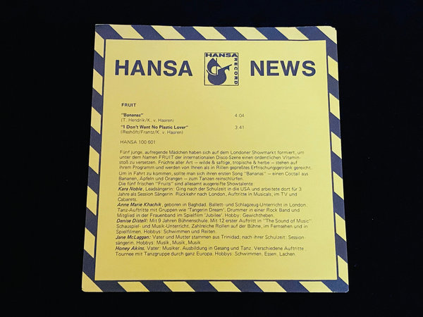 Fruit - Bananas (7'' Single, Yellow Vinyl, DE, 1979)