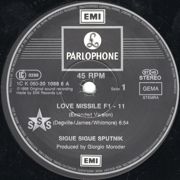 Sigue Sigue-Sputnik - Love Missile F1 - 11 (Maxi-Single, EU, 1986)