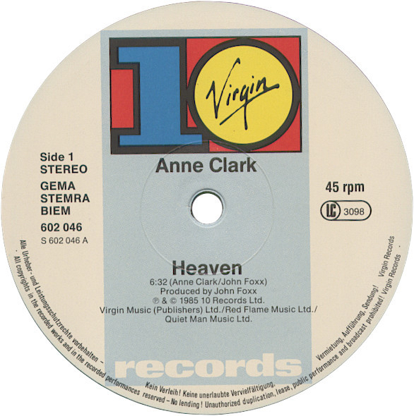 Anne Clark - Heaven (Maxi-Single, EU, 1985)