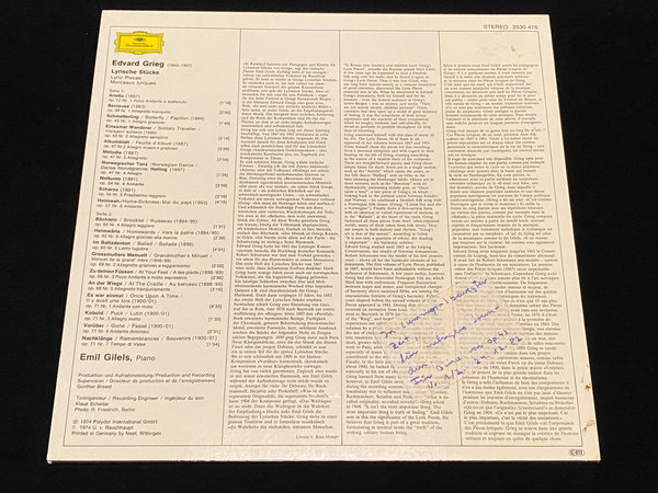 Edvard Grieg, Emil Gilels - Lyrische Stücke - Lyric Pieces (EU, 1974)